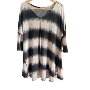 UMGEE Women Black White Bohemian Oversize Tie Dye Striped Tunic Sweater Large